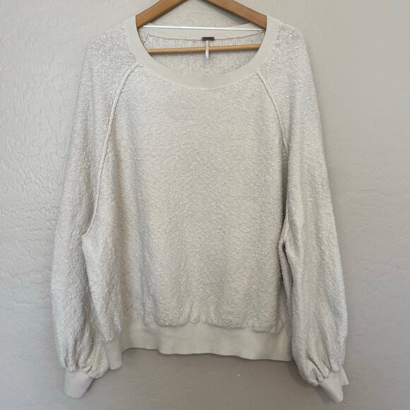 Free People Found My Friend Sweater Womens Size XL Boucle Cozy Comfy Cream - Picture 2 of 5